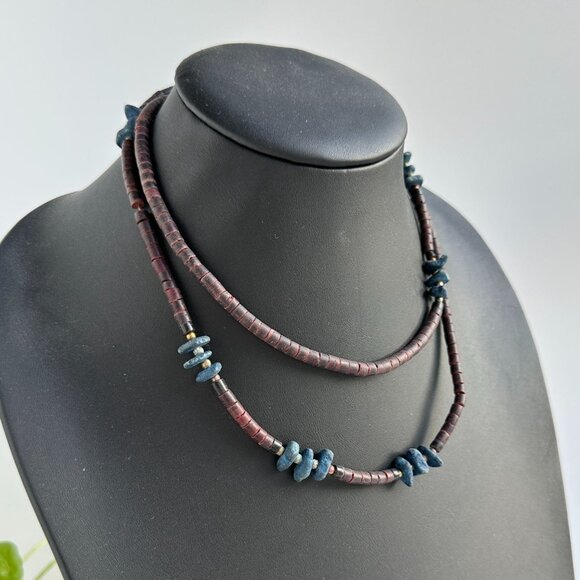 Tagua Nut and Kyanite Bead Necklace 24" - Picture 2 of 13